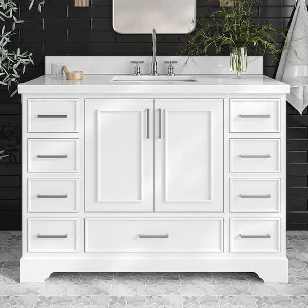 ARIEL Stafford 49 in. W x 22 in. D x 36 in. H Single Sink Freestanding Bath Vanity in White with Pure White Quartz Top