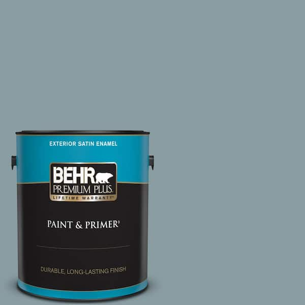 BEHR PREMIUM PLUS 1 gal. #540F-4 Shale Gray Satin Enamel Exterior Paint & Primer