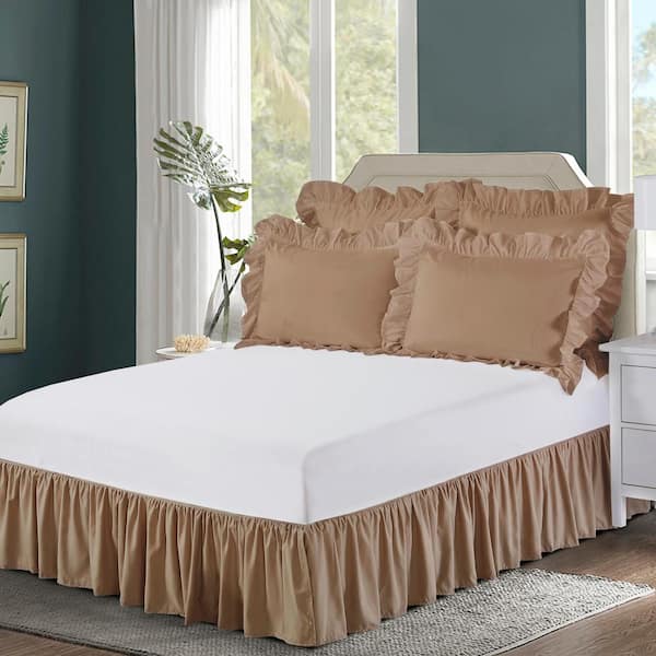 BED MAKER'S Ruffled Wraparound Bed Skirt FRE34414MOCH02 - The Home Depot