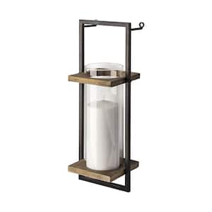 Milton Rustic Brown Solid Wood and Black Iron with Glass Sleeve Candle Sconce