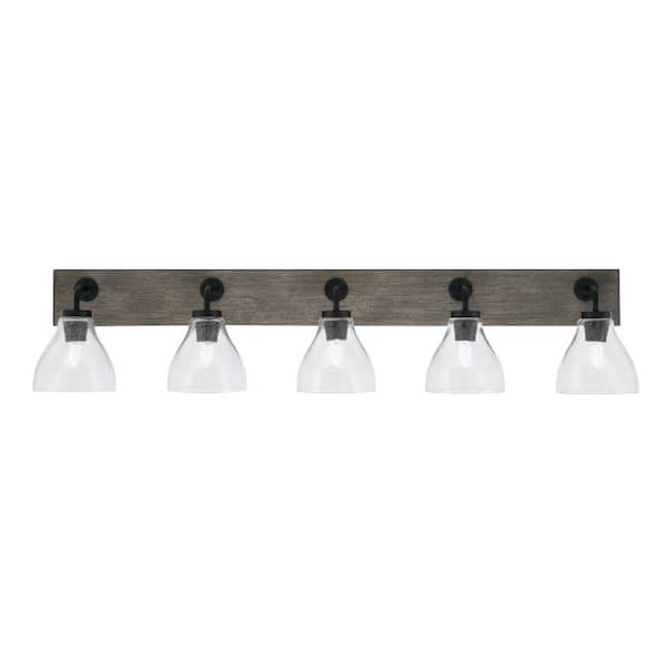Unbranded Kirby 47 in. 5 Light Black and Painted Wood-look Vanity Light with 6.25 in. Clear Bubble Glass Shades No Bulbs Included
