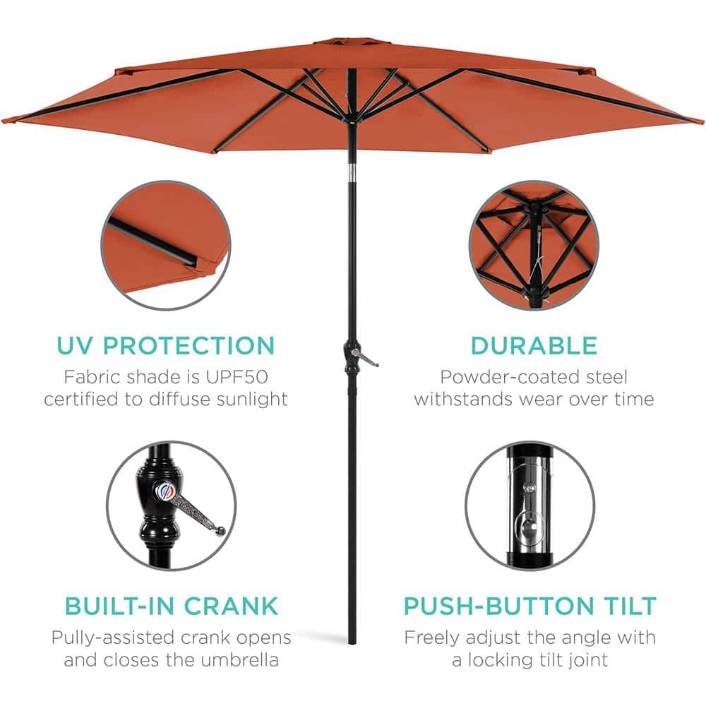 10ft Rust Hexagon Outdoor Steel Patio Umbrella with Crank
