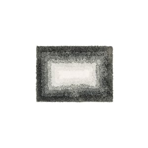 17 in. x 24 in. Pewter Gray Ombre Border Polyester Machine Washable Bath Mat
