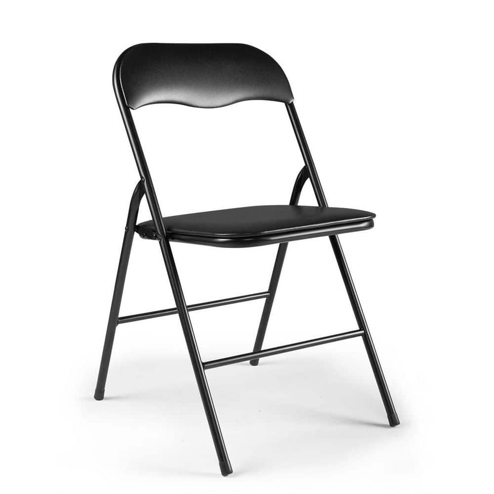 Black Armless Folding Metal and Plastic Lounge Chair Set