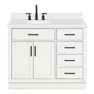 Hepburn 43 in. W x 22 in. D x 36 in. H Bath Vanity in White with White Pure Quartz Vanity Top with White Basin