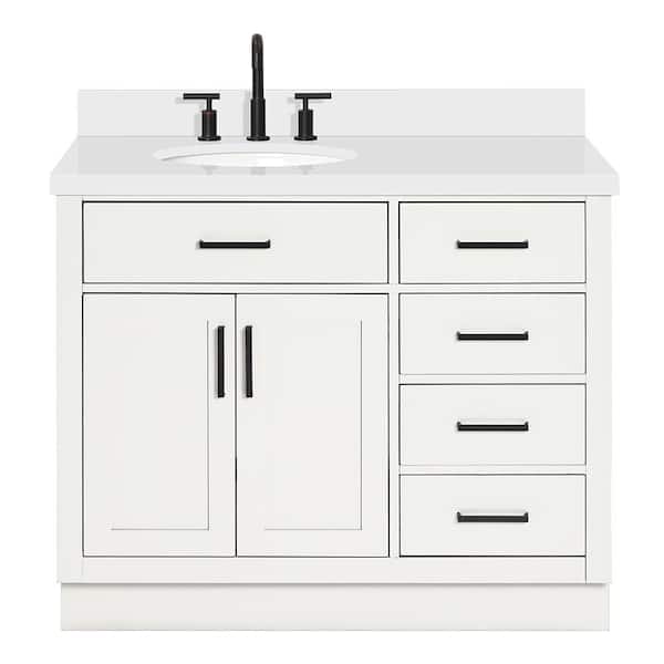 Hepburn 42 in. W x 22 in. D x 36 in. H Bath Vanity in White with White Pure Quartz Vanity Top with White Basin