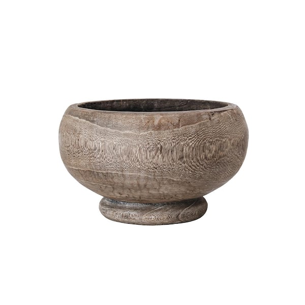 Storied Home 9 in. L x 15.8 in. W x 9 in. H 38 QTS Stained Finish Round Indoor Paulownia Wood Decorative Pots