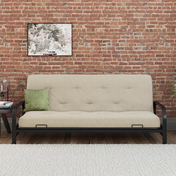 REALROOMS Cozey 8 in. Pocket Spring Coil Futon Mattress, Polyester Linen, Full, Sandy Beige