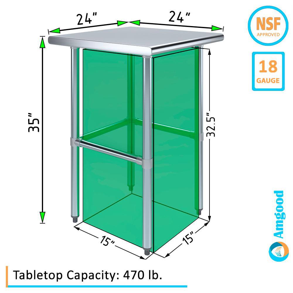 24" x 24" Stainless Steel Utility Work Table with Open Base