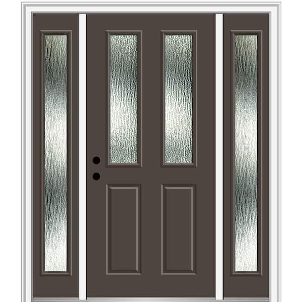 MMI Door Rain Glass 60 in. x 80 in. Right-Hand Inswing Brown Fiberglass Prehung Front Door on 4-9/16 in. Frame