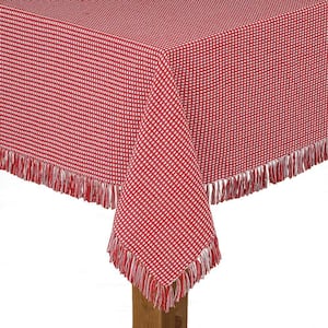 Homespun Fringed 70 in. Round Red Checkered 100% Cotton Tablecloth