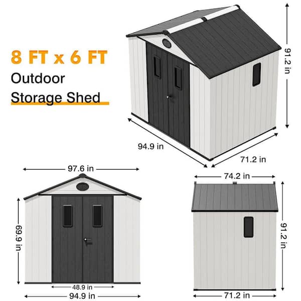 EAGLE PEAK 8x6ft Resin Outdoor Storage Shed, Heavy-Duty Garden