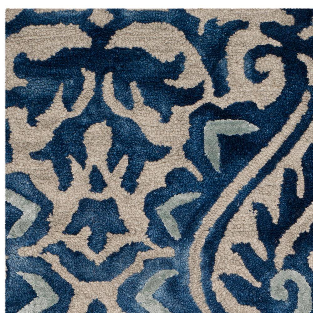 Hand-Tufted Royal Blue & Beige Floral Square Wool-Silk Rug