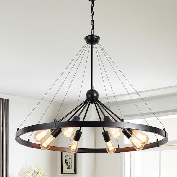 8-Light Black Circle Linear Wagon Wheel Chandelier Sputnik Chandelier for Dining Room with No Bulbs Included