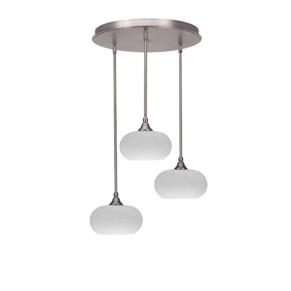 Unbranded Villa 3 Light Brushed Nickel, Cluster Pendant Light with 10 in. White Muslin Glass Shades, No Bulbs Included