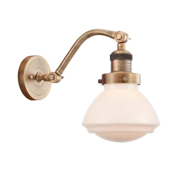 Innovations Olean 1-Light Brushed Brass Wall Sconce with Matte White Glass Shade