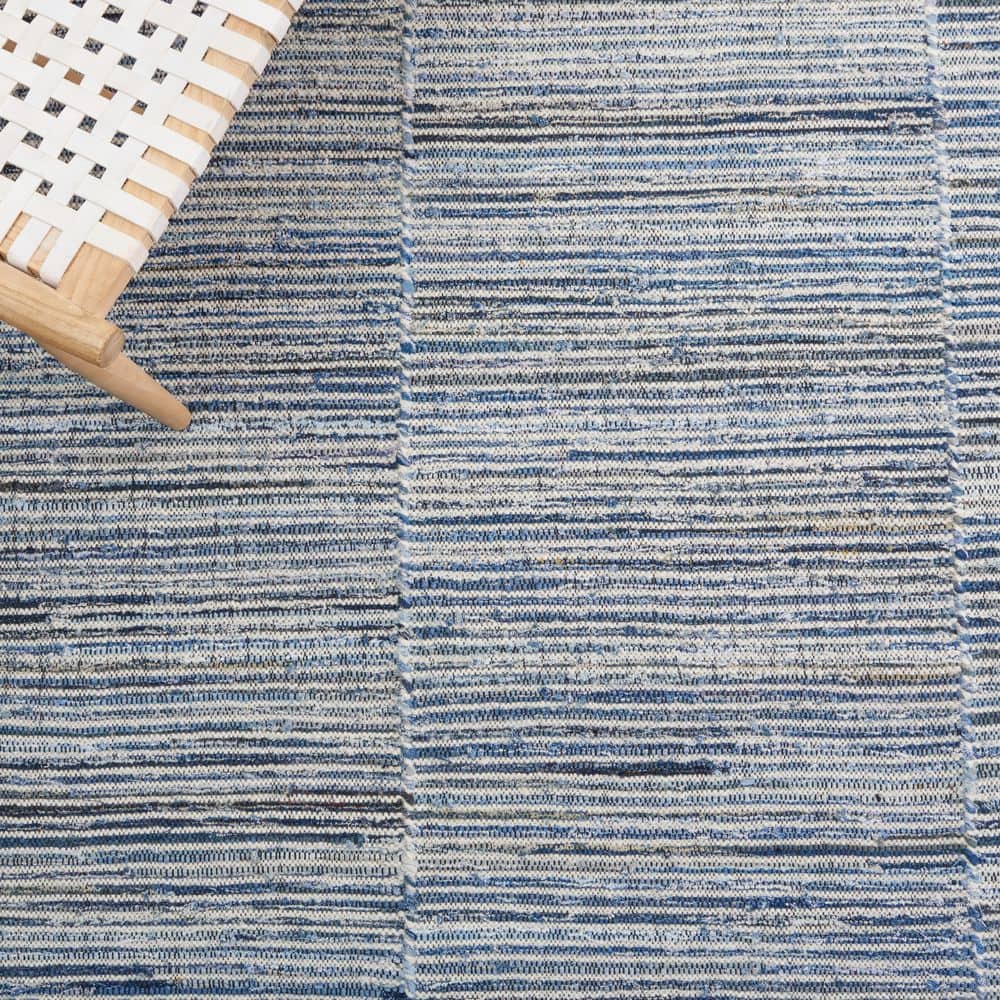 Blue and Ivory Flat Woven Wool Cotton Runner Rug