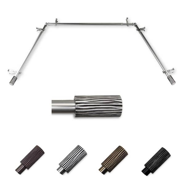 EMOH 13/16" Dia Adjustable 20"-36", 38"-72" Bay Window Curtain Rod with Ramon Finials in Satin Nickel