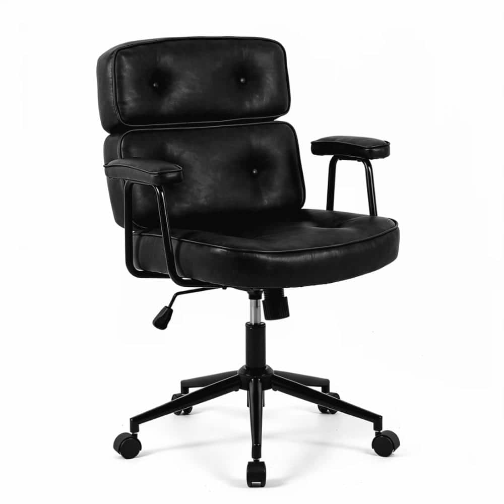 Luxurious PU Leather Black Ergonomic Executive Task Chair  Adjustable Height Button Backrest with Fixed Armrests price history on PriceWatchPro