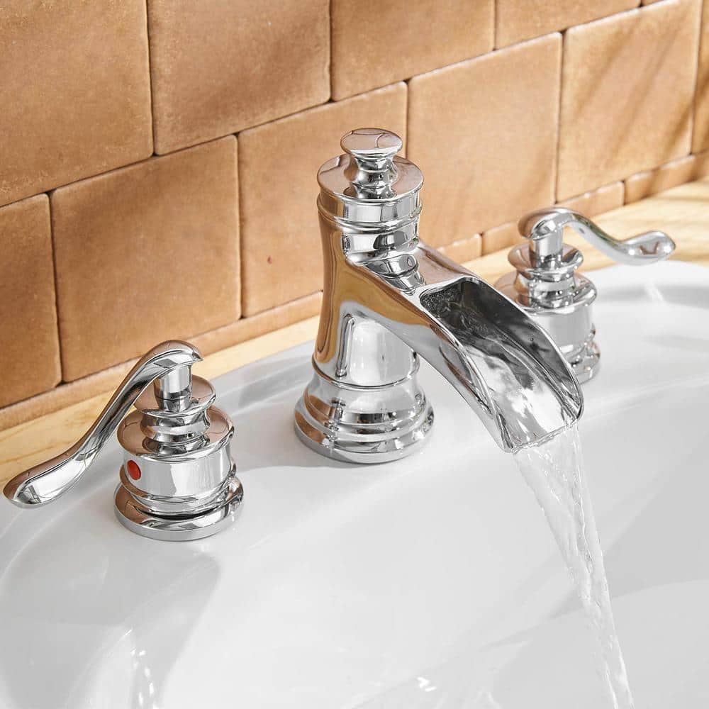Chrome Widespread Double Handle Waterfall Bathroom Faucet