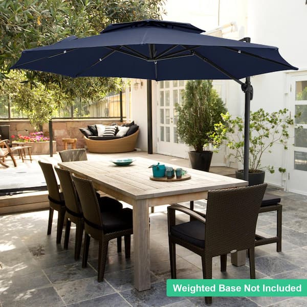 JEAREY 13 ft. Aluminum 360-Degree Rotation Cantilever Patio Umbrella with Cover in Navy