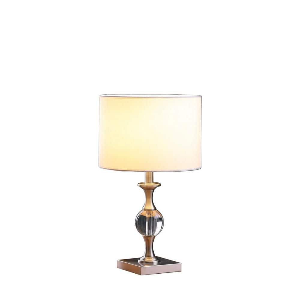 19 in. Silver Crystal Orb and Satin Nickel Metal Table Lamp with White Drum Shade for Bedroom, Living Room, Office price history on PriceWatchPro