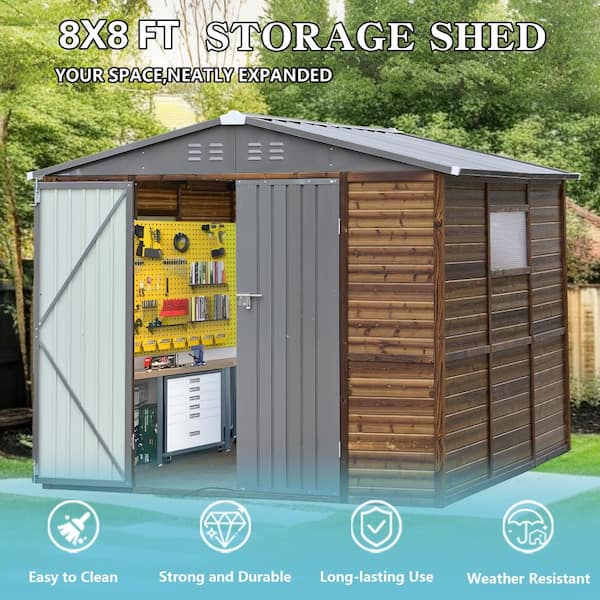 8 ft. W x 8 ft. D Iron-Wood Combination Tool Shed, Outdoor Storage