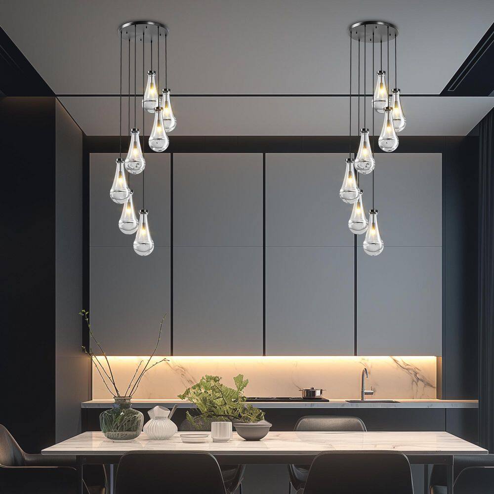7-Light Modern Black Chandelier, Pendant Light Kitchen Island with Raindrop Glass Shade for Stairs Living Room Foyer price history on PriceWatchPro