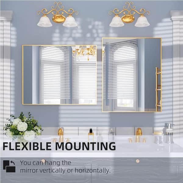 Nuvia 30 in. W x 30 in. H Square Framed Wall Bathroom Vanity Mirror in Brushed Gold
