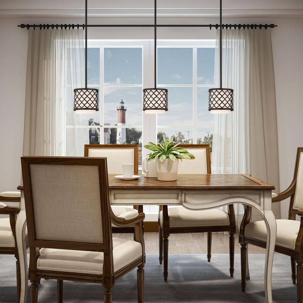 Arabesque English Bronze Mini Pendant with Oatmeal Shade