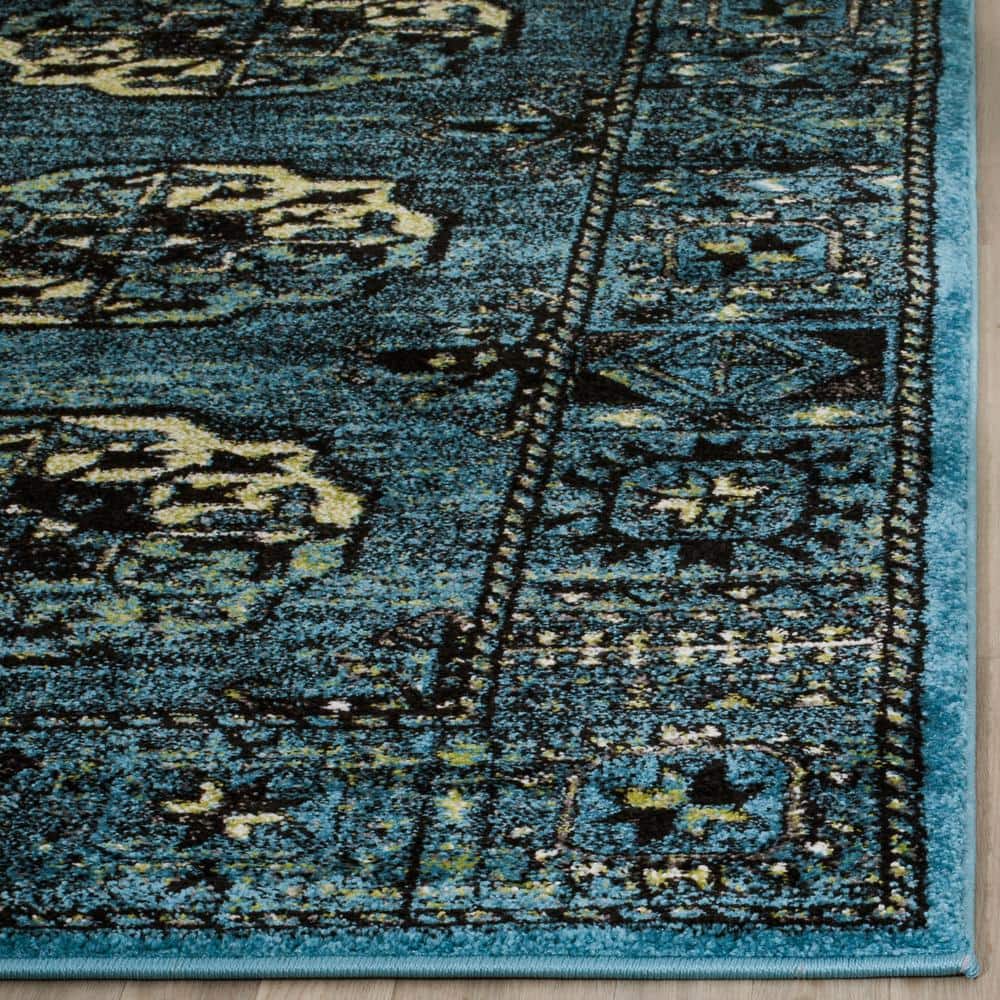 Rectangular Blue Synthetic Easy Care Area Rug