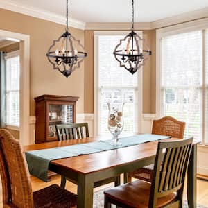 4-Light Farmhouse Wood Chandelier, Rustic Ceiling Light, Modern Light Fixture for Dining&Living Room Hallway Entryway