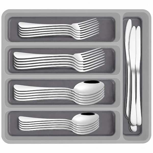 60-Piece Silver 18/0 Stainless Steel Flatware Set with Organizer (Service for 12), Rust Resistant, Corrosion Resistance
