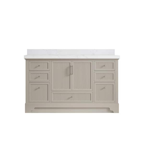 Willow Collections Alys 60 in. W x 22 in. D x 36 in. H Single Sink Bath Vanity in Fine Grain with 2 in. Empira White Qt. Top