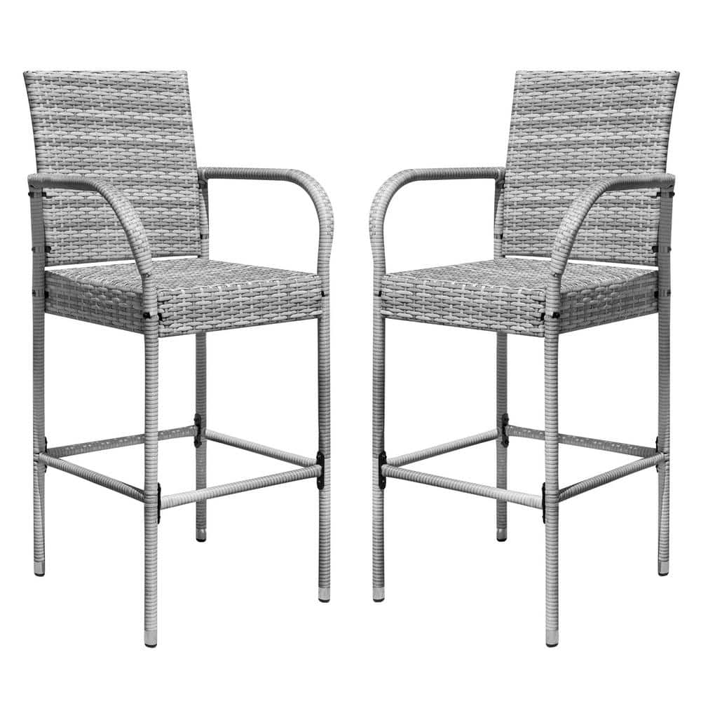 Tozey Chillrest Rattan Wicker Outdoor Bar Stool 2 Pack TLCRC842GY