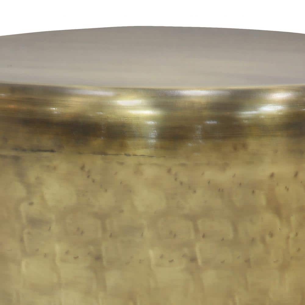 Antique Gold 20" Round Metal Drum Side Table