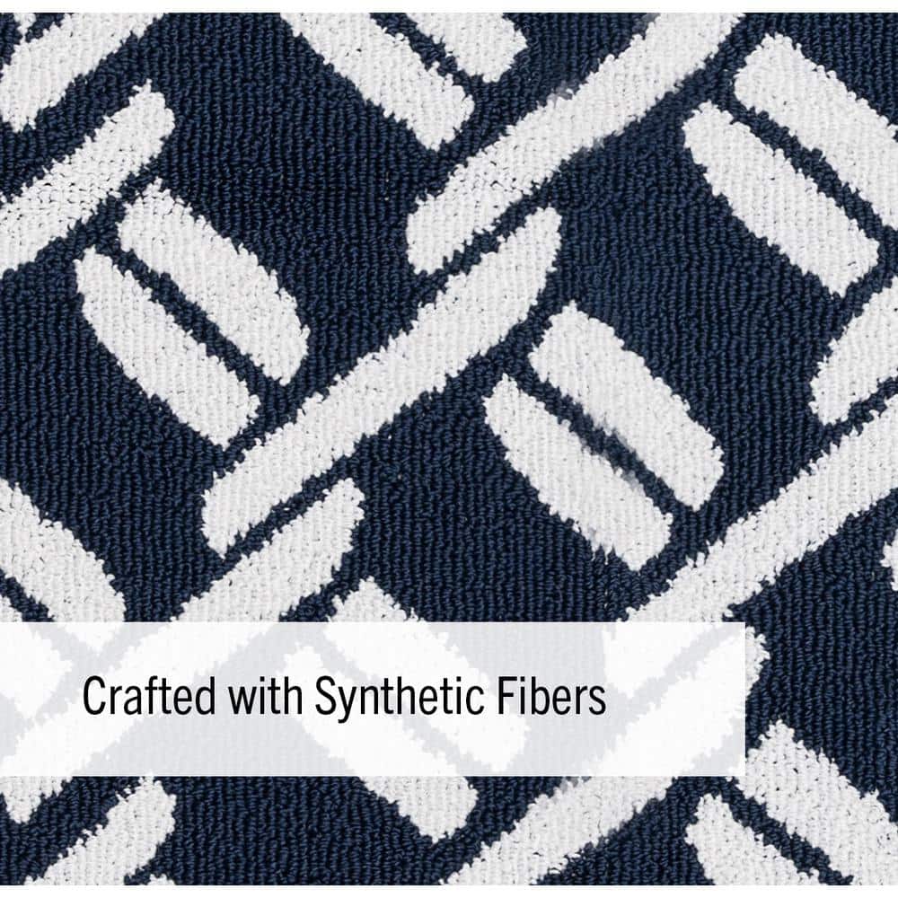 Navy and White Geometric Tufted Runner Rug