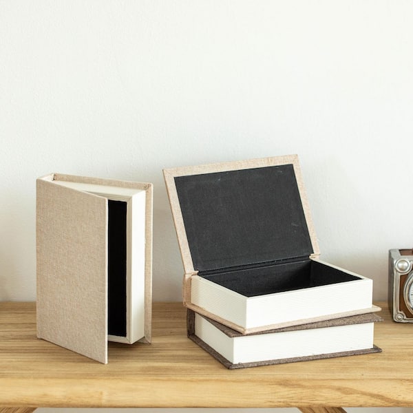 8" Classic Linen Book Box, Vintage-Style Decorative Storage for Keepsakes, Jewelry, Documents, 6 in. W, Set of 3