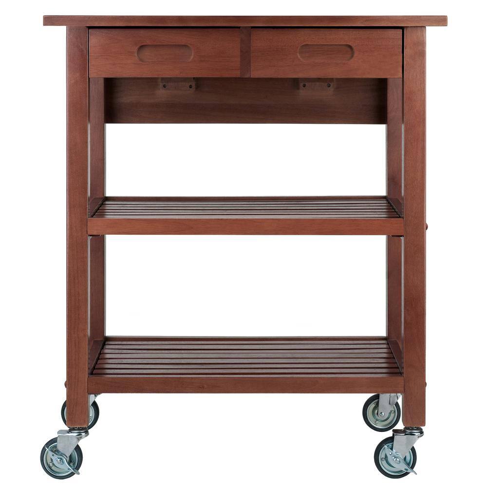 Transitional Walnut Kitchen Cart with Drop Leaf and Storage