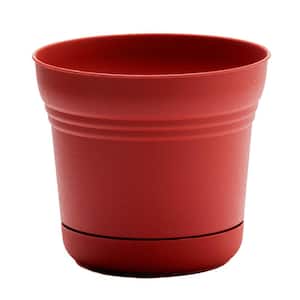 Saturn 9.75 in. Burnt Red Plastic Planter with Saucer
