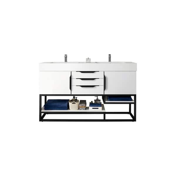 James Martin Vanities Columbia 58.8 in. W x 19.5 in. D x 36.0 in. H Double Bath Vanity Cabinet without Top in Glossy White