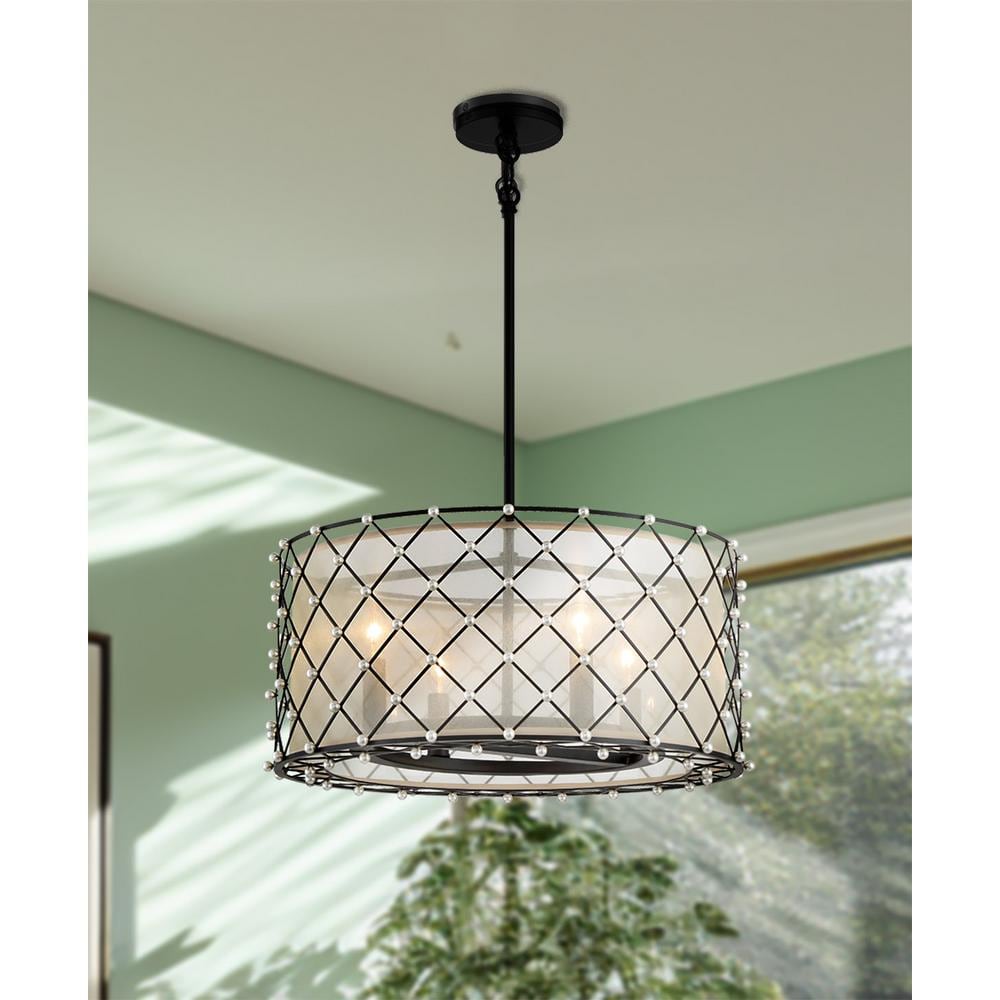 Coal Finish Gold Organza Drum Pendant with Adjustable Height