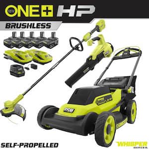ONE+ 18V HP Brushless Whisper Series 20" Self-Propelled Battery Dual Blade Walk Mower/Trimmer/Blower/Batteries/Chargers