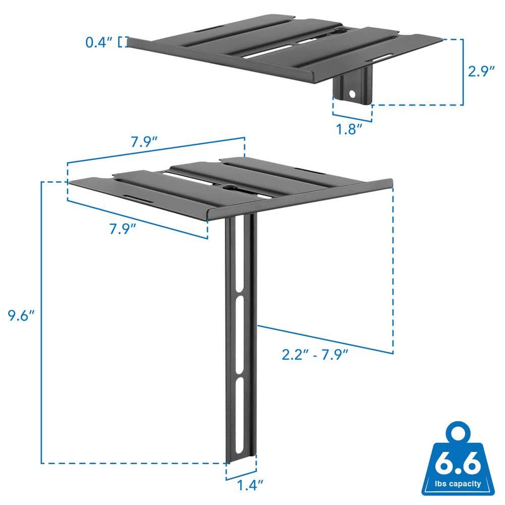 Black Solid Steel Floating Wall-Mounted Shelf for TV Components