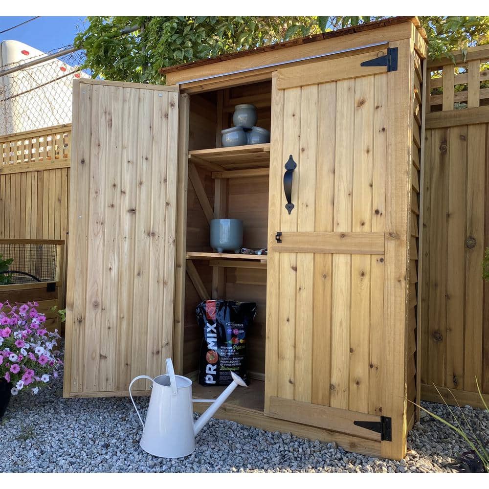 Beige Medium-Brown Wood Lean-To Shed with Shelving