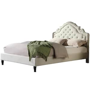 Kylie Modern Beige California King Tufted Bed with Nailhead Trim