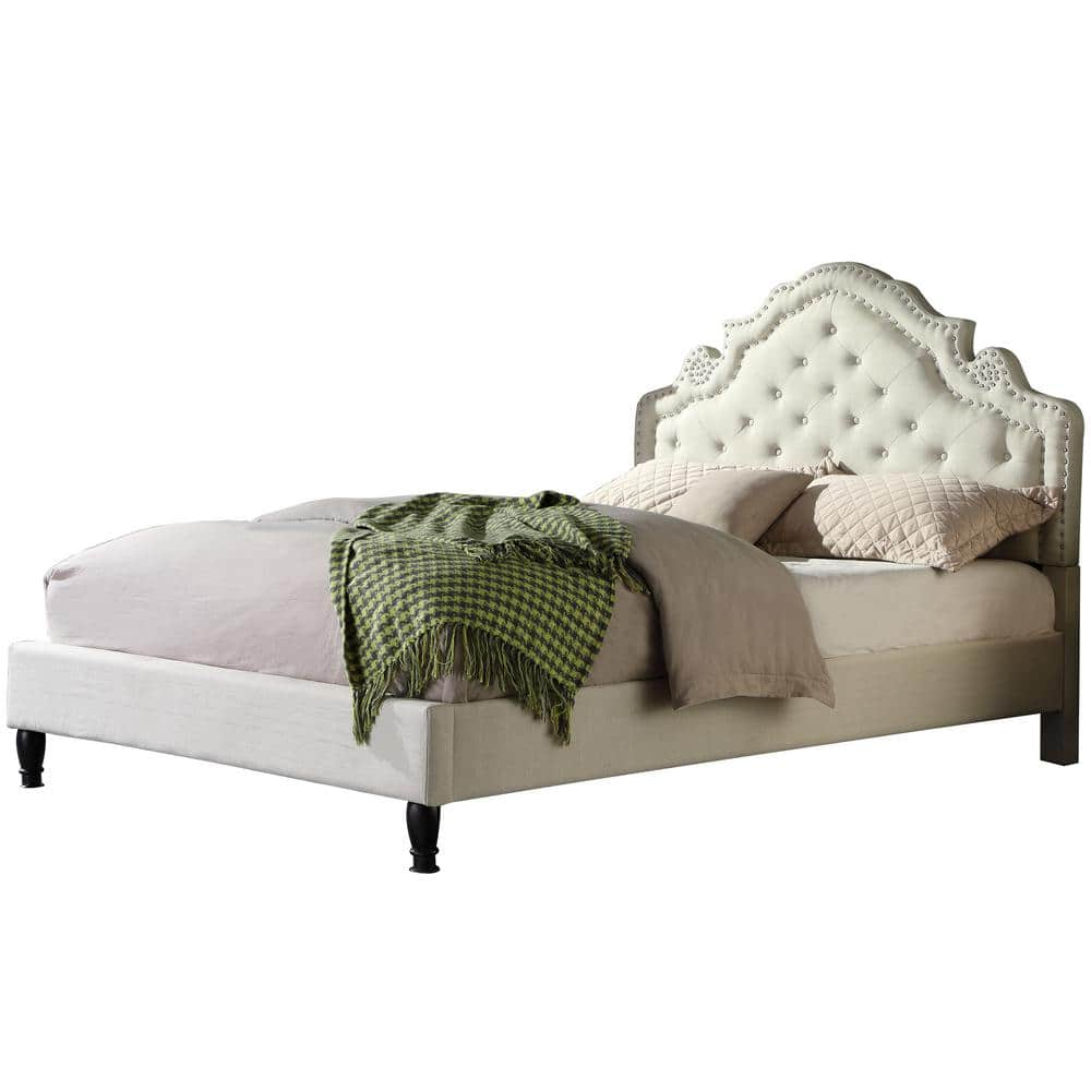 Best Master Furniture Kylie Modern Beige King Tufted Bed With Nailhead ...