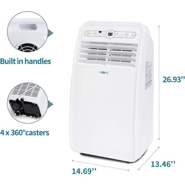 8,000 BTU (4,500 BTU DOE) Portable Air Conditioner Cools 200 sq. ft. with Dehumidifier & Remote in White, Low Noise