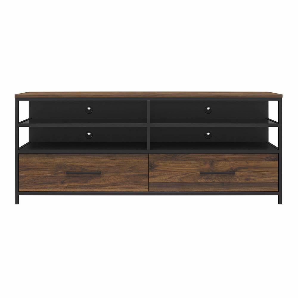 Pulse TV Stand for TVs up to 60 in., Walnut Wood Veneer with Black Metal an