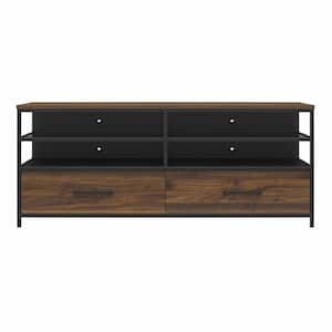 Ameriwood Home Pulse TV Stand for TVs up to 60 in., Walnut Wood Veneer with Black Metal and Black Glass